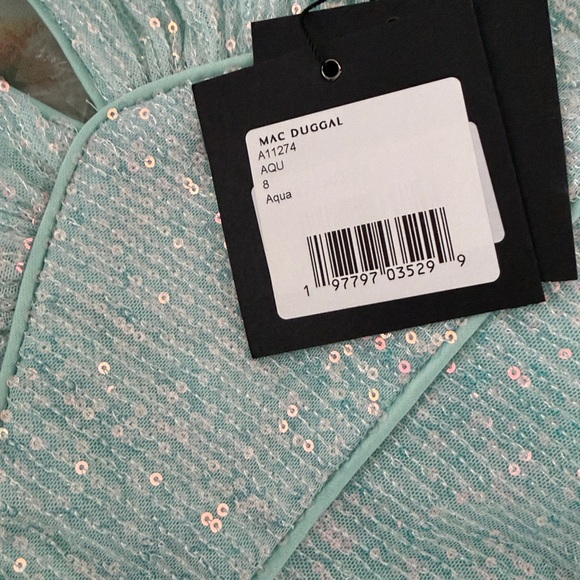 Mac Duggal 11274 Halter Neckline Asymmetrical Dress, Aqua Size: 8 100% Authentic - Picture 6 of 9